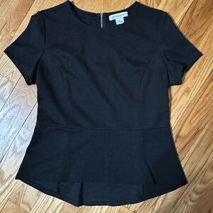 Liz Claiborne Peplum Elegant Black Short Sleeve Blouse